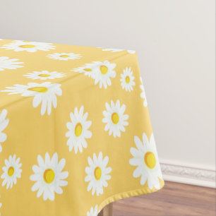 Yellow Boho Spring Daisies Pattern Tablecloth