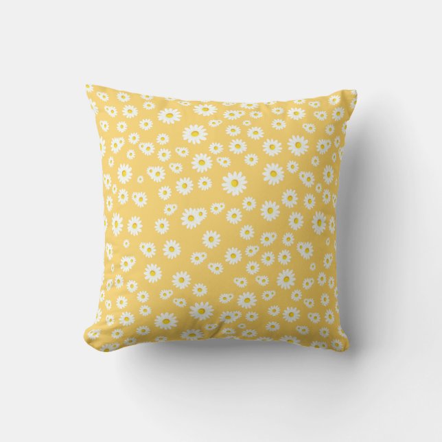 Yellow Boho Spring Daisies Pattern Throw Pillow (Front)