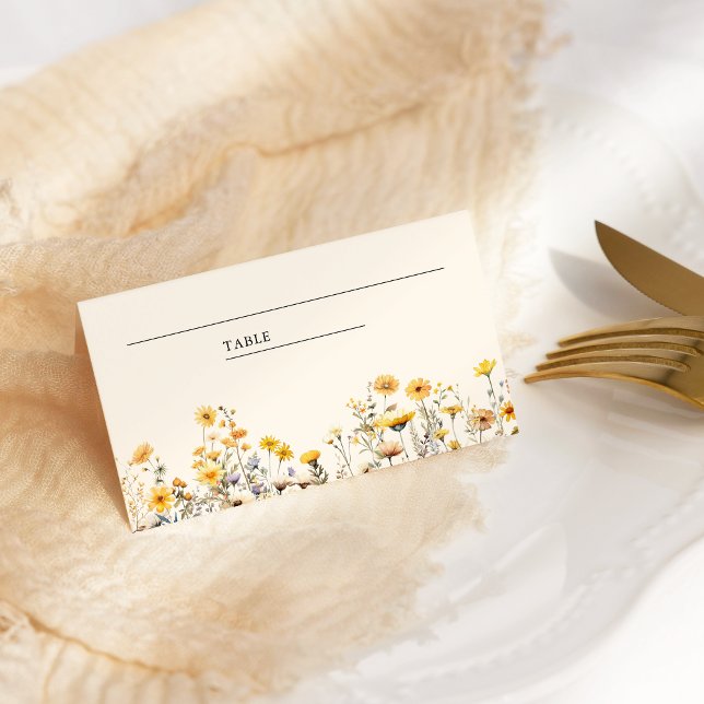Yellow Boho Wildflower Floral Wedding Place Card (Creator Uploaded)