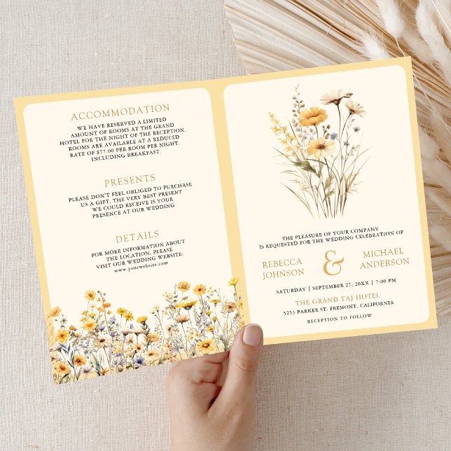 Yellow Boho Wildflower QR Code Wedding Invitation (Creator Uploaded)