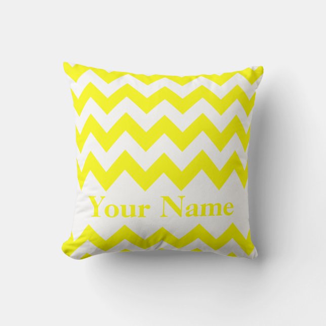 Yellow Bold Chevron with monogram Throw Pillow (Front)