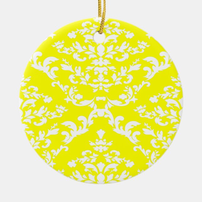 Yellow Bold Damask at Emporiomoffa Ceramic Ornament (Front)