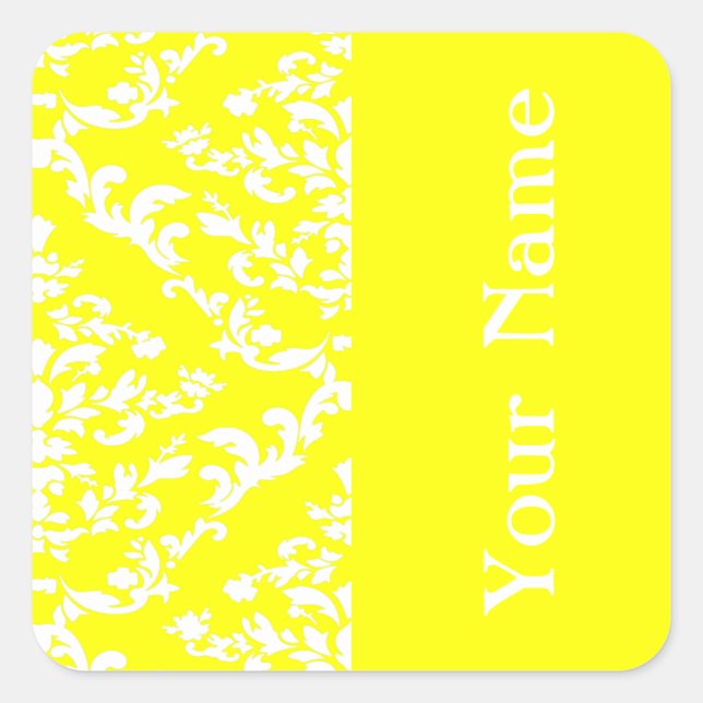 Yellow Bold Damask at Emporiomoffa with name Square Sticker (Front)