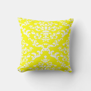 Yellow Bold Damask @ Emporiomoffa Throw Pillow