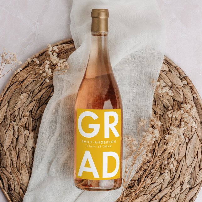 Yellow | Bold Grad Graduation Wine Label (Creator Uploaded)
