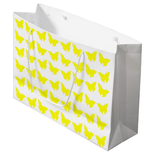 Yellow Bold Mod Butterflies Large Gift Bag (Front Angled)