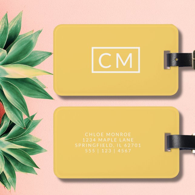 Yellow Bold Modern Monogram Simple Initial Luggage Tag (Creator Uploaded)