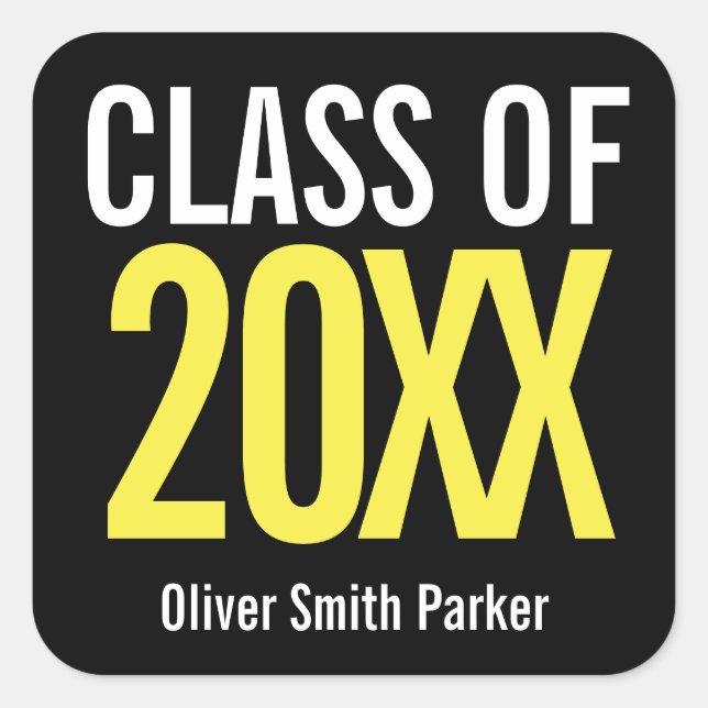 Yellow Bold Personalized Graduation ANY YEAR Square Sticker (Front)