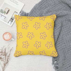 Yellow Bold Y2K Wildflower Vibrant Colours Spring Throw Pillow