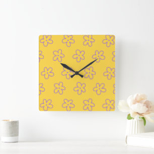 Yellow Bold Y2K Wildflower Vibrant Home Decor Square Wall Clock