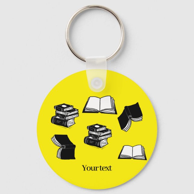 Yellow Bookish Bibliophile Librarian Book Pattern Keychain (Front)