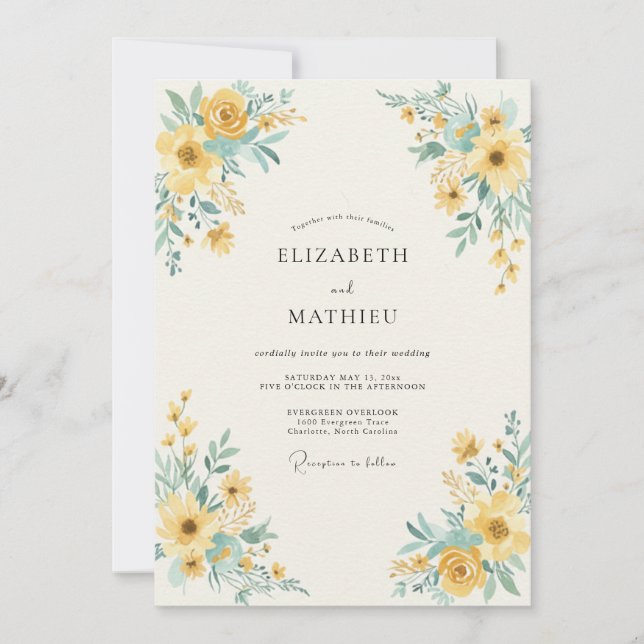 Yellow Botanical Bloom Wedding Invitation (Front)