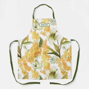 Yellow Botanical Custom Name Kitchen Gift Apron