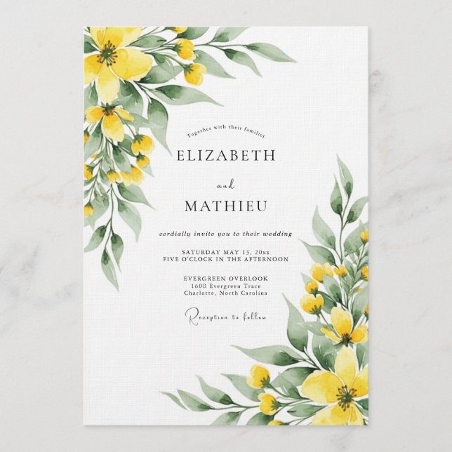 Yellow Botanical Meadow Wedding Invitation (Front)