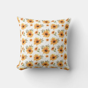 Yellow Botanical Sunflower Greenery Gift Decor Throw Pillow