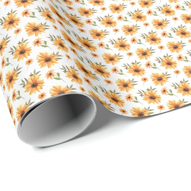 Yellow Botanical Sunflower Greenery Occasion Wrapping Paper (Roll Corner)
