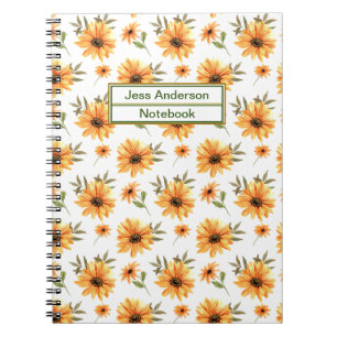 Yellow Botanical Sunflower Greenery School Office Notebook