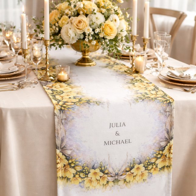 Yellow Botanical Wreath Wedding Decor Newlyweds Long Table Runner (Creator Uploaded)