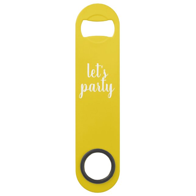 Yellow Bottle Opener: let's party Bar Key (Front)