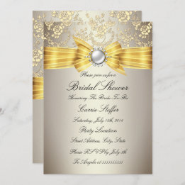 Yellow Bow Beige Rose Bridal Shower Invitation