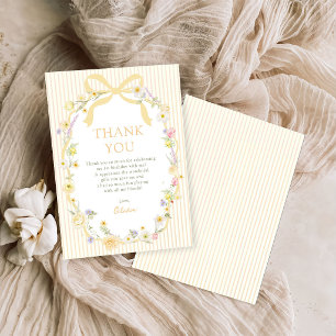 Yellow Bow Floral Stripes Birthday Thank You Card