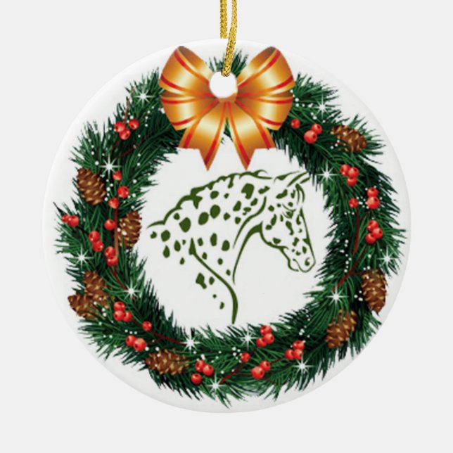 YELLOW BOW GREEN APPALOOSA CERAMIC ORNAMENT (Front)