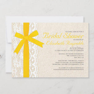 Yellow Bow & Lace Bridal Shower Invitations