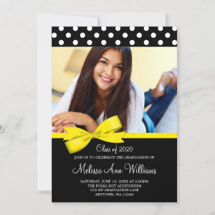 Yellow Bow Polka Dot Photo Graduation Announcement