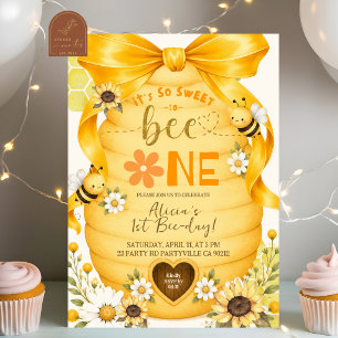 Yellow Bow So Sweet To BEE One Birthday Invitation