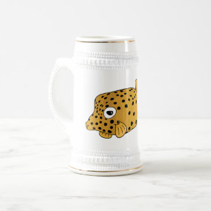 Yellow boxfish cartoon illustration beer stein