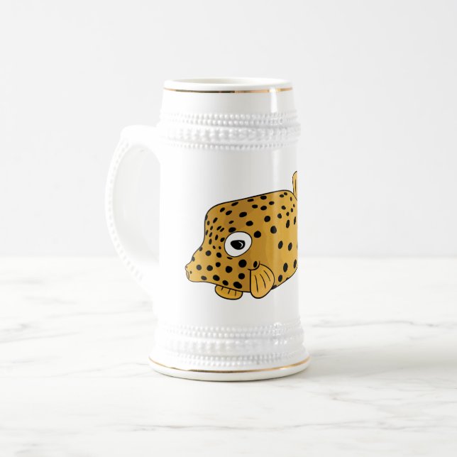 Yellow boxfish cartoon illustration  beer stein (Front Left)