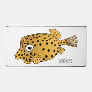 Yellow boxfish cartoon illustration desk mat