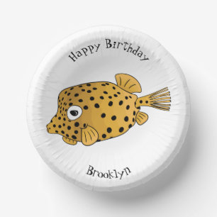 Yellow boxfish cartoon illustration paper plate