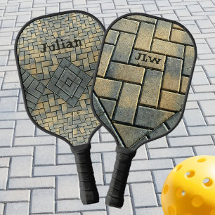 Yellow Brick and Grey Patterned Personalized Pickleball Paddle