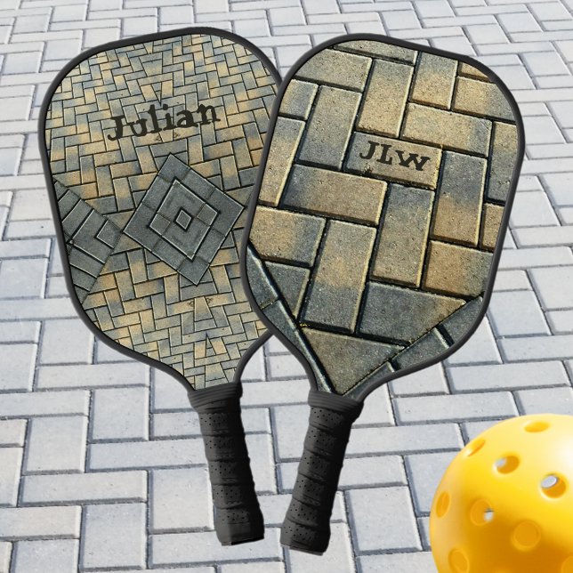 Yellow Brick and Grey Patterned Personalized  Pickleball Paddle (Creator Uploaded)