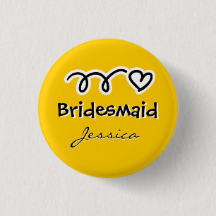 Yellow bridesmaid buttons personalized with name