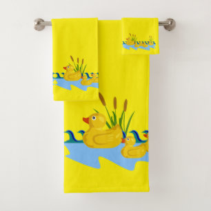 Yellow Bright Solid Ducks Bathroom Towel Sets