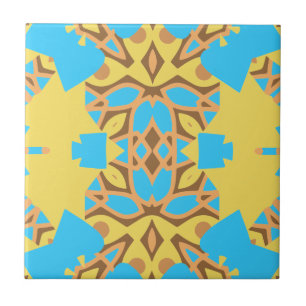 Yellow Brown and Turquoise Ethnic Boho Pattern Tile