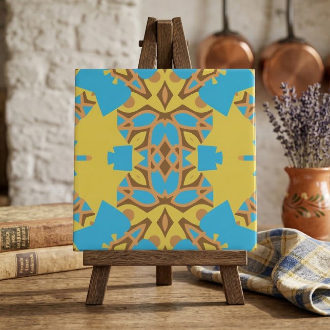 Yellow Brown and Turquoise Ethnic Boho Pattern Tile (Creator Uploaded)