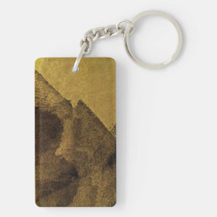 Yellow brown black abstract painting brush strokes keychain