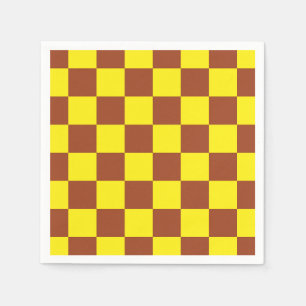 Yellow Brown Chequered Check Pattern Napkin