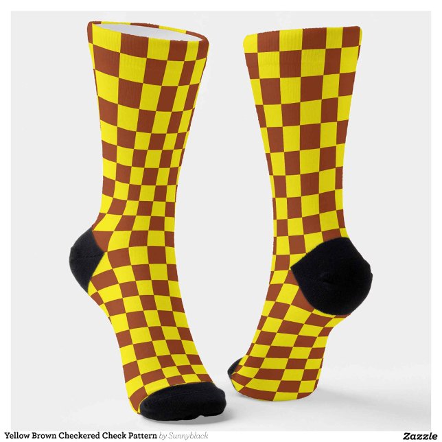 Yellow Brown Chequered Check Pattern Socks (Creator Uploaded)