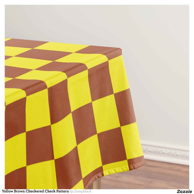 Yellow Brown Chequered Check Pattern Tablecloth (Creator Uploaded)