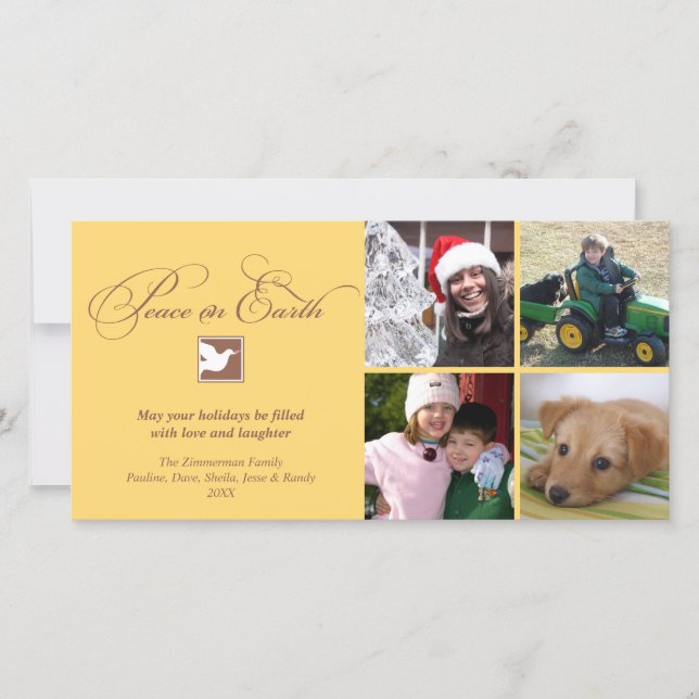 Yellow brown dove peace on earth holiday greeting (Front)