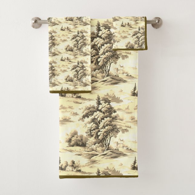 Yellow Brown English Toile Bath Towel Set (Insitu)