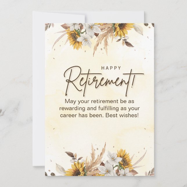 Yellow Brown Floral Retirement Card (Front)