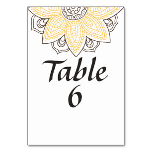 Yellow Brown Flower Mandala Table Number