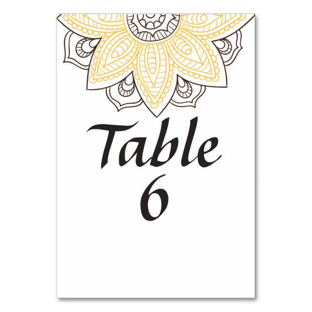 Yellow Brown Flower Mandala Table Number (Front)
