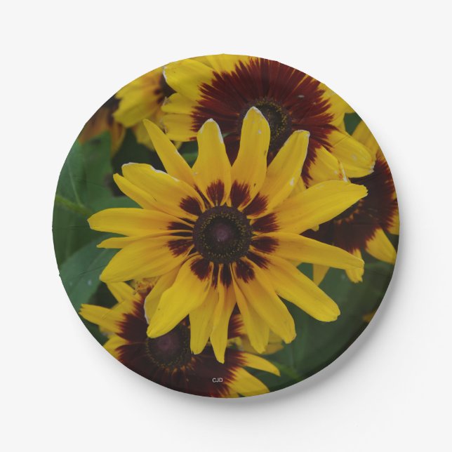Yellow Brown Flowers paper plate (Front)