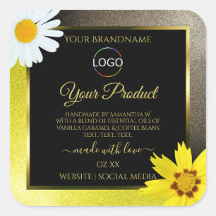 Yellow Brown Glitter Black Product Labels Add Logo
